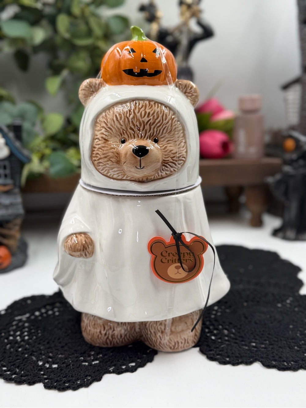 Viral Creepy Critters Ghost Bear Pumpkin Cookie Jar Halloween NWT